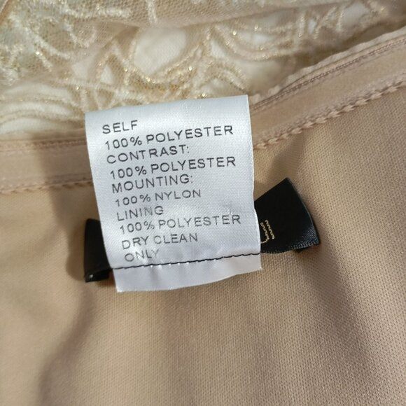 Tadashi Shoji Evening Gown Gold Beaded Lace Cap Sleeves Pleated Front Sz 14 - Picture 3 of 12